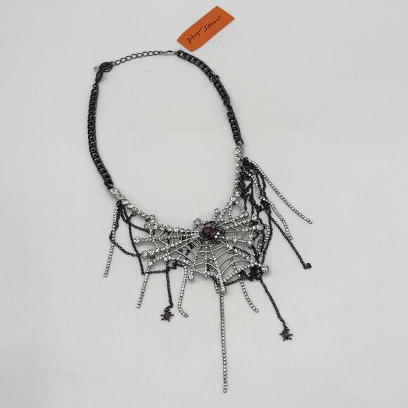 Betsey Johnson Spider Web Bib Statement Necklace Halloween NEW - Picture 1 of 8